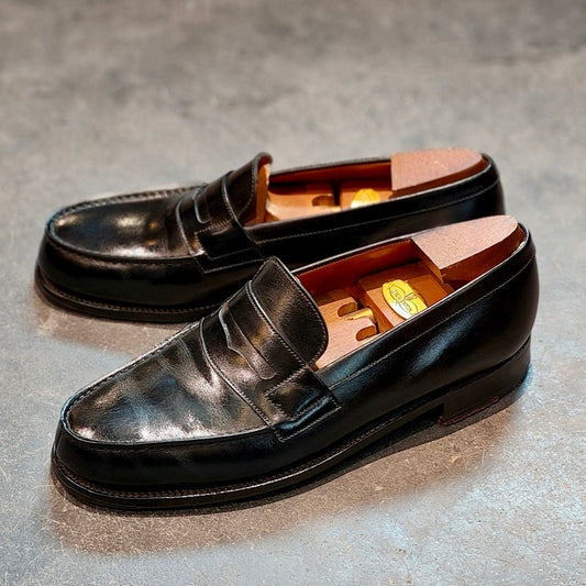 美品 【J.M.WESTON】ジェイエムウエストン 180 シグニチャーローファー 旧旧ロゴ ボックスカーフ ブラック サイズ UK6C 41ラスト 参考定価¥156,200-