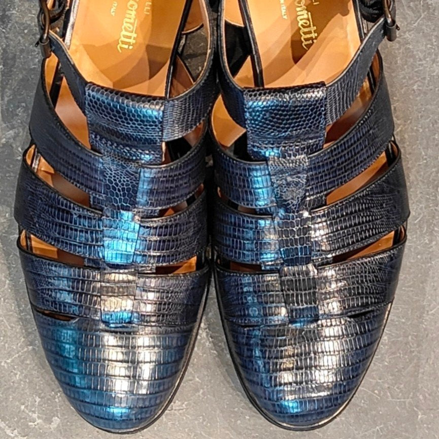 リジェクトサンプル品【F.lli Giacometti】フラテッリ ジャコメッティ グルカサンダル リザード ネイビー サイズ 41