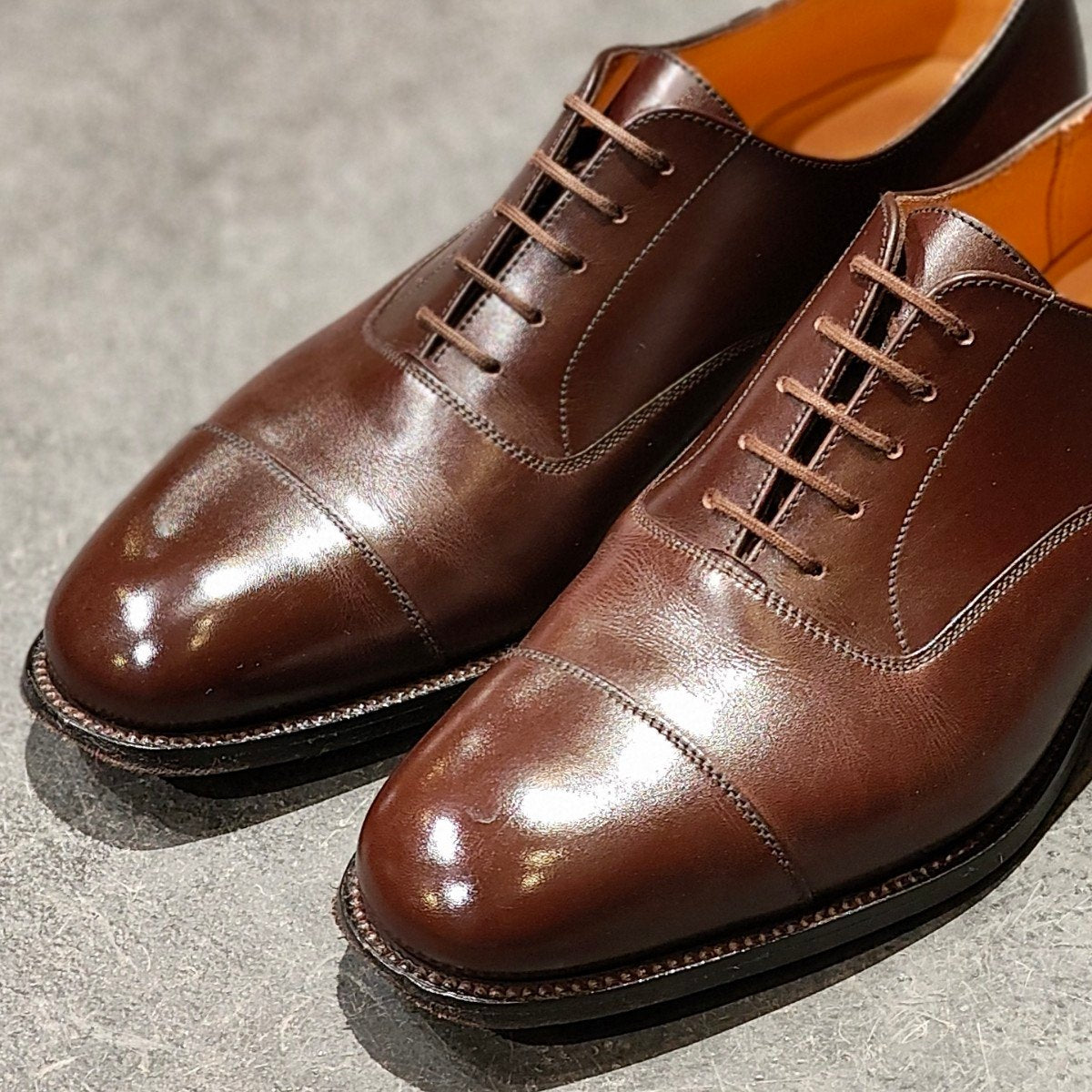 美品【J.M.WESTON】ジェイエムウエストン 300 旧ロゴ ストレートチップ カーフ チョコレート UK6D 11ラスト 参考定価¥165,000-
