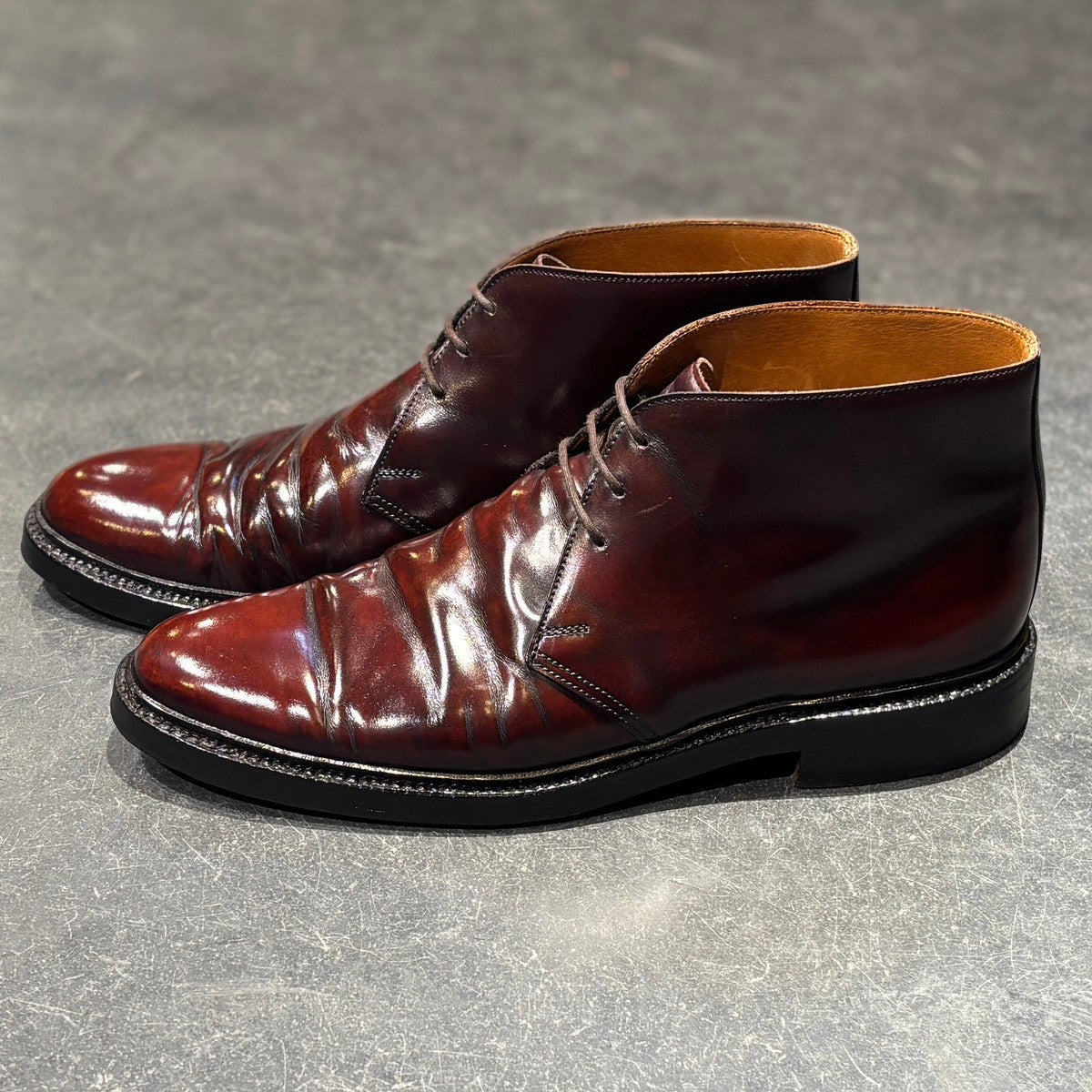 【CROCKETT&JONES】クロケット&ジョーンズ ドーセット チャッカブーツ ガラスレザー バーガンディ サイズUK6.5E