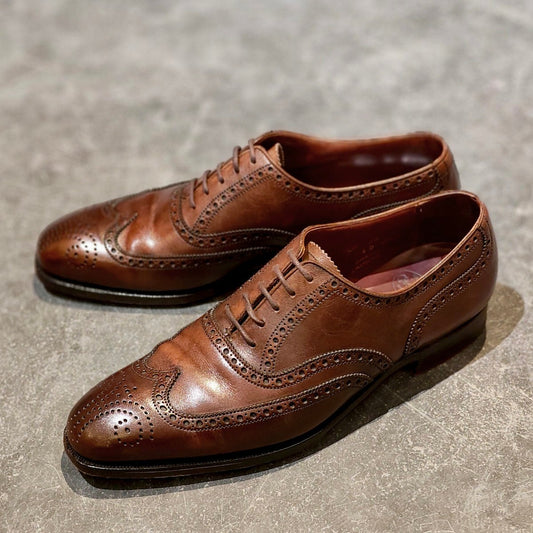 極美品【CROCKETT&JONES】クロケット&ジョーンズ クリフォード ウイングチップ バーニッシュカーフ ブラック ブラウン サイズUK5.5E  337ラスト