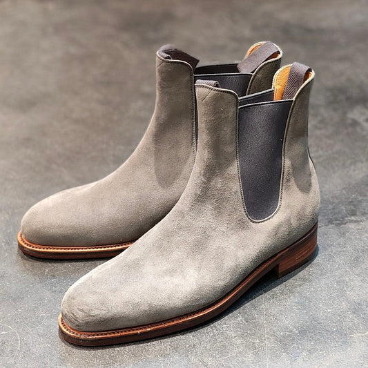 試着程度 【J.M.WESTON】ジェイエムウエストン 705 チェルシーブーツ スエード グレー サイズUK9.5D 39ラスト 参考定価¥198,000-