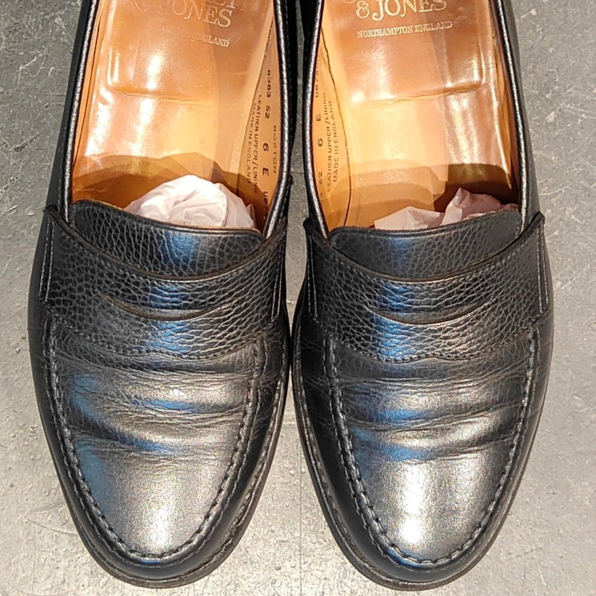 美品 【Crockett&Jones】クロケット&ジョーンズ ボストン ローファー グレインレザー ブラック サイズUK6E 314ラスト