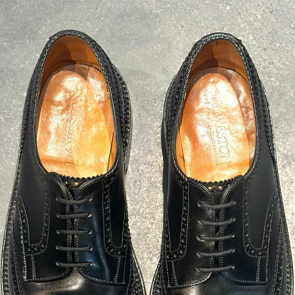 極美品【J.M.WESTON】ジェイエムウエストン ウイングチップ 590 トリプルソールダービー カーフ ブラック サイズ8C 22ラスト