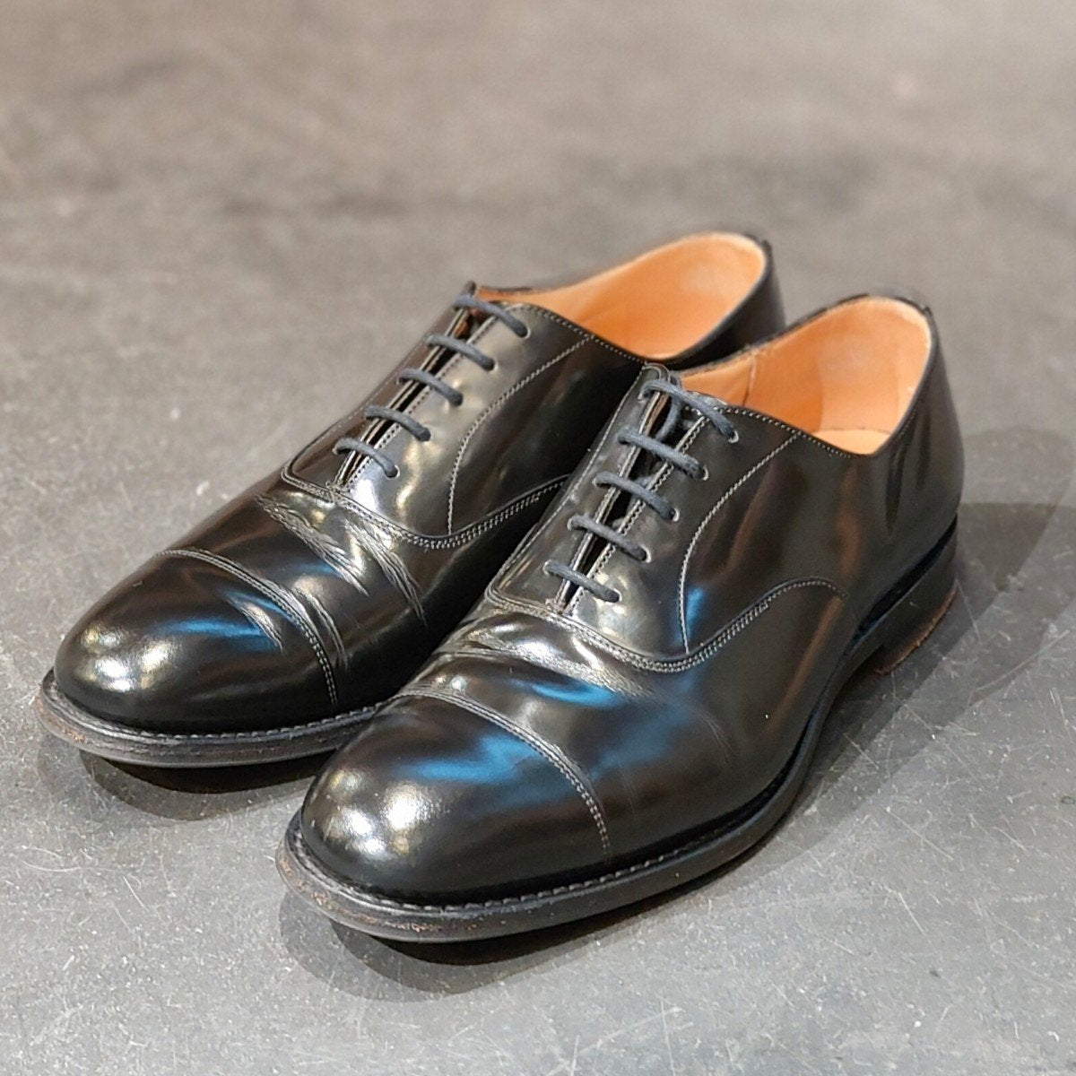 美品【Church’s】チャーチ コンサル ストレートチップ ポリッシュドバインダーカーフ ブラック サイズ 6.5F 173ラスト 定価¥176,000-