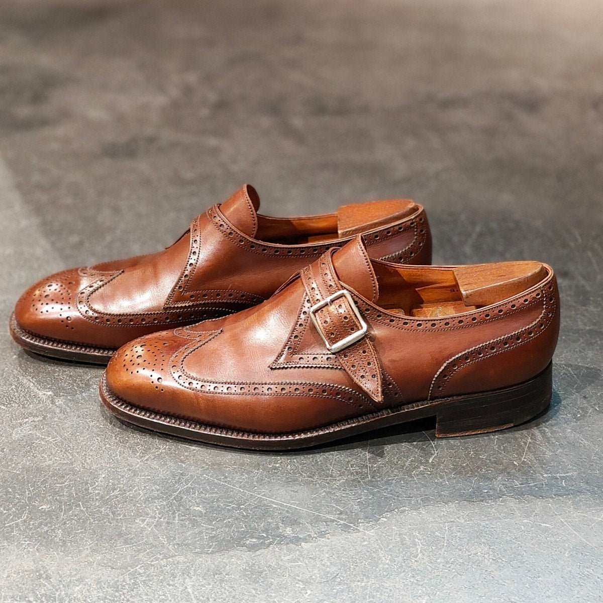 希少 【J.M.WESTON】ジェイエムウエストン 1733 80年代?金ロゴ シングルモンク ウイングチップ カーフ タンブラウン 7D