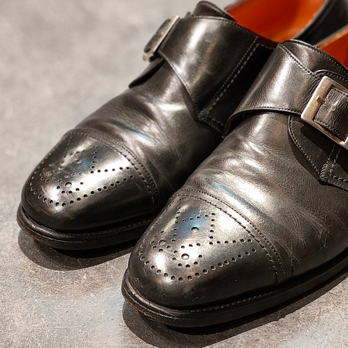 希少【J.M.WESTON】ジェイエムウエストン 旧旧ロゴ シングルモンク Wメダリオン カーフ ブラック サイズUK7.5E