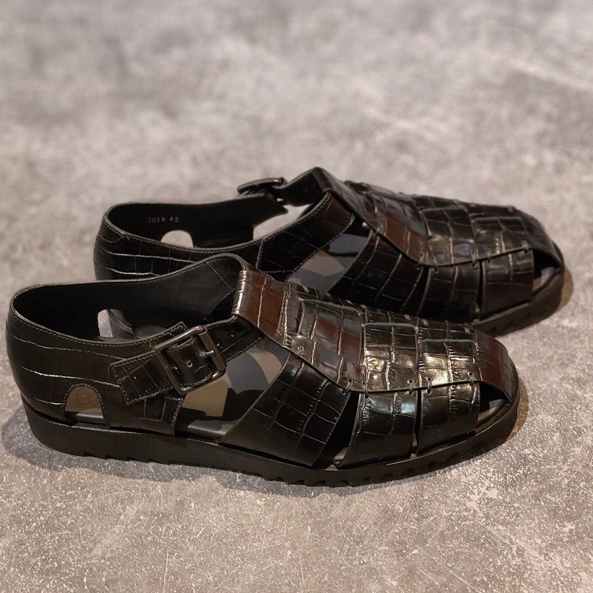 試着程度【Paraboot】パラブーツ パシフィック グルカサンダル  クロコ型押し ブラック サイズ42