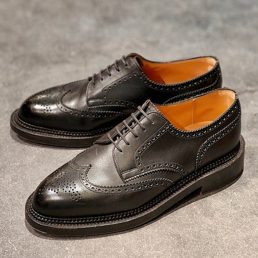 美品【J.M.WESTON】ジェイエムウエストン 590 トリプルソールダービー ウイングチップ カーフ ブラック サイズUK6.5D 25ラスト 参考定価¥275,000-