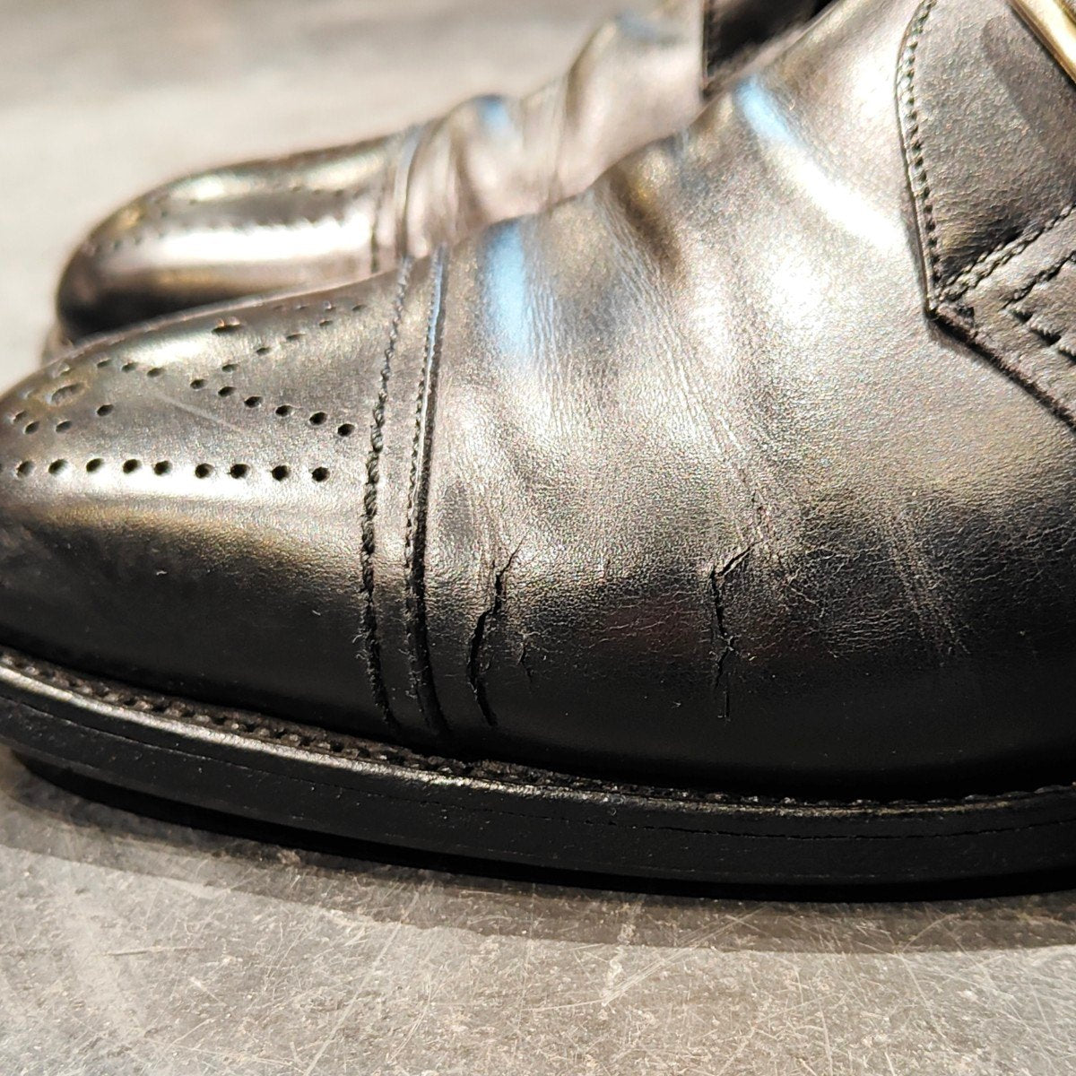 希少【J.M.WESTON】ジェイエムウエストン 旧旧ロゴ シングルモンク Wメダリオン カーフ ブラック サイズUK7.5E