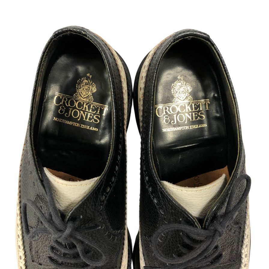 美品 【CROCKETT&JONES】クロケットアンドジョーンズ チェビオット フルブローグ グレインレザーカーフコンビ ブラックホワイト サイズ UK5.5E