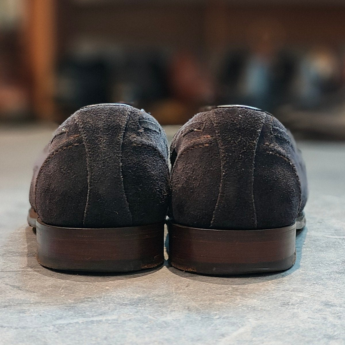 美品【JOSEPH CHEANEY】ジョセフチーニー ハリー タッセルローファー スエード ネイビー サイズUK7 参考定価¥92,400-