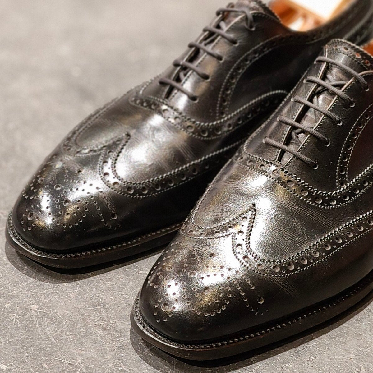 希少 美品【J.M.WESTON】ジェイエムウエストン 376 旧旧ロゴ ウイングチップ カーフ ブラック サイズ UK8C 11ラスト