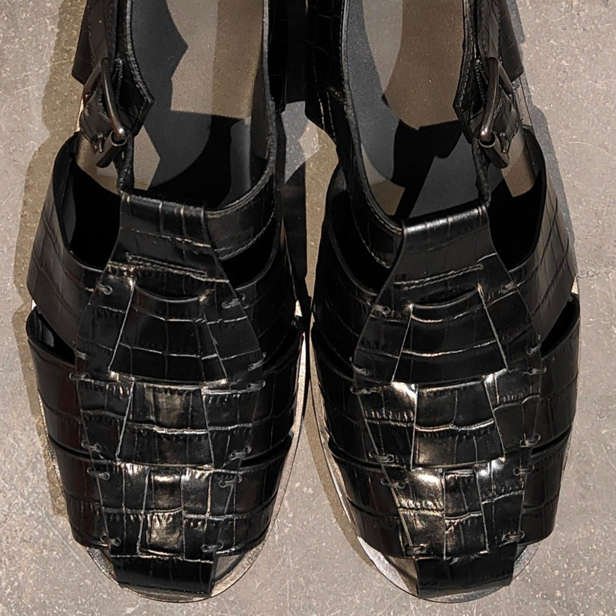 試着程度【Paraboot】パラブーツ パシフィック グルカサンダル  クロコ型押し ブラック サイズ42