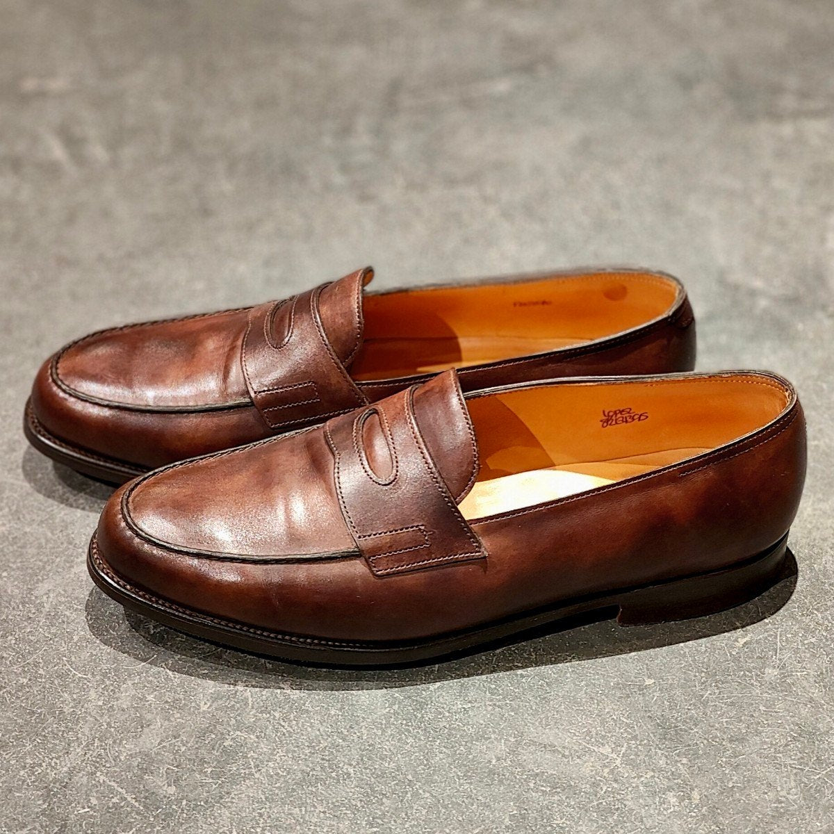 希少 使用数回 【JOHN LOBB】ジョンロブ 旧ロゴ ロペス ローファー ミュージアムカーフ ダークブラウン サイズ UK8.5E 4395ラスト 参考定価¥269,500-
