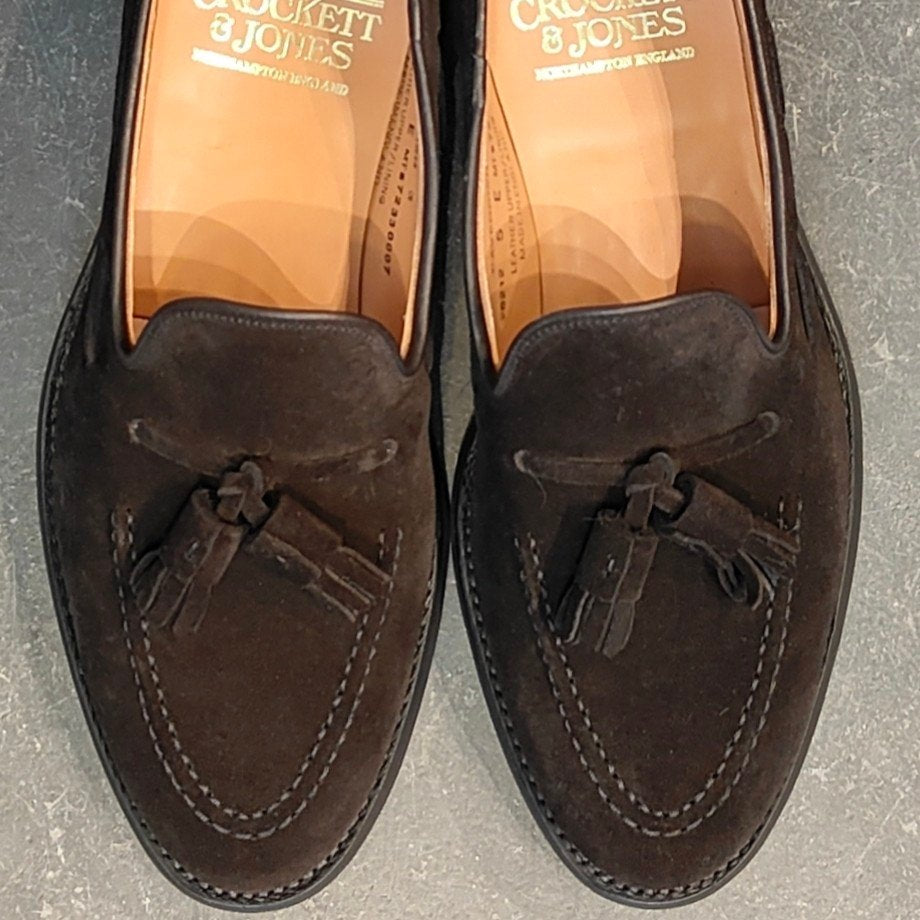 試着程度【CROCKETT&JONES】クロケット&ジョーンズ キャベンディッシュ3 タッセルローファー スエード ブラック サイズUK5E 375ラスト 参考定価¥126,500-