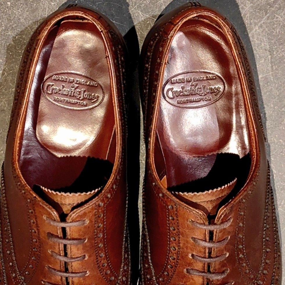 極美品【CROCKETT&JONES】クロケット&ジョーンズ クリフォード ウイングチップ バーニッシュカーフ ブラック ブラウン サイズUK5.5E 337ラスト