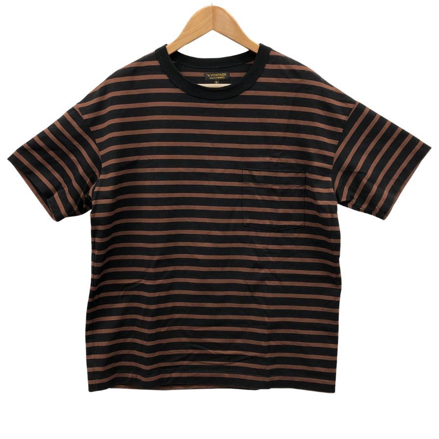 【A VONTADE 】アボンタージ ビームスF 別注 ボーダー ポケットTシャツ サイズL ブラウン ブラック