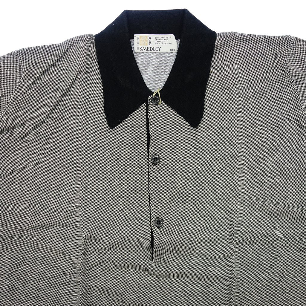 【JOHN SMEDLEY】ジョンスメドレー 90年代 シーアイランドコットン クレリックニットポロ デッドストック ブラック×エクリュ サイズ M DEADSTOCK