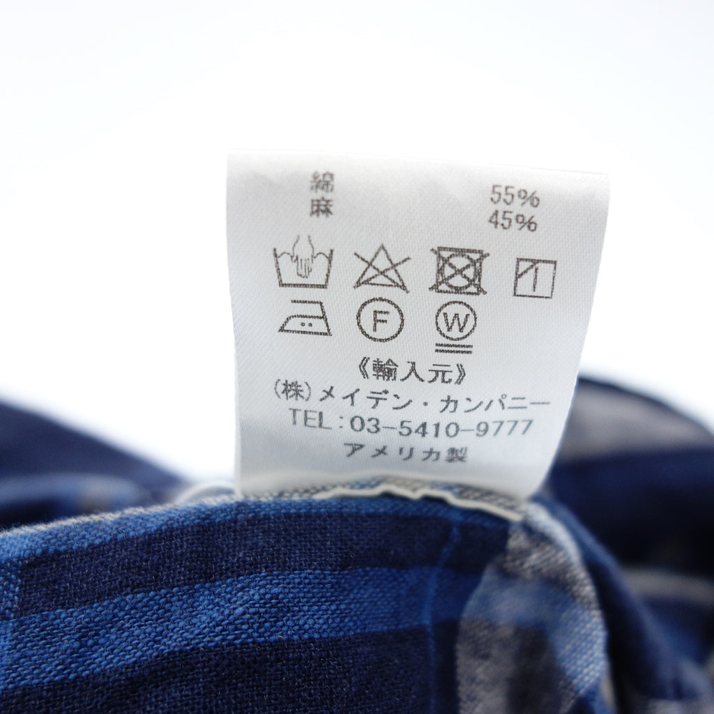 【INDIVIDUALIZED SHIRTS】インディビジュアライズドシャツ バンドカラーシャツ アメリカ製 コットン×リネン メンズ ネイビー サイズL程度