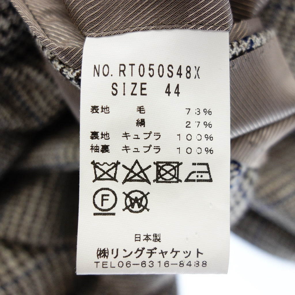 【RING JACKET】リングヂャケット グレンチェック 段返り3Bジャケット グレー サイズ 44