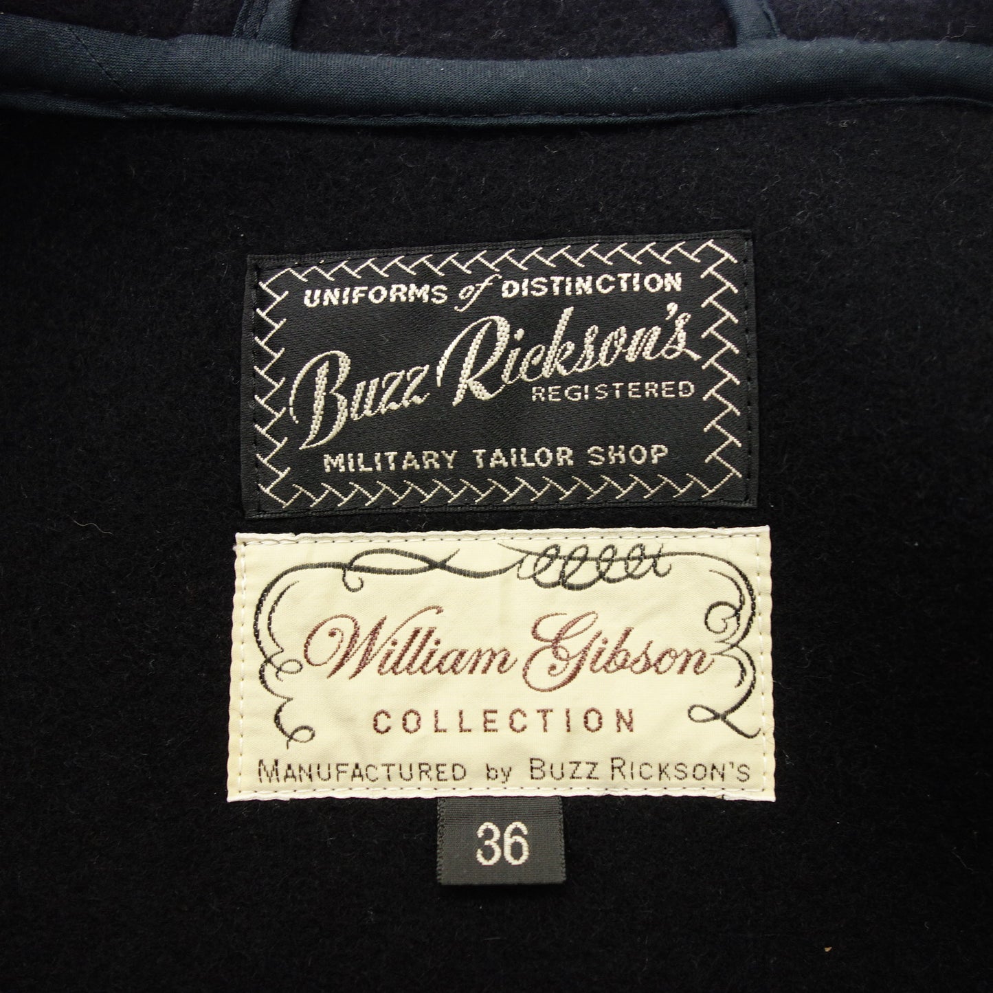 【BUZZ RICKSON'S】バズリクソンズ メルトンフードコート ブラック サイズ 36 WILLIAM GIBSON COLLECTION