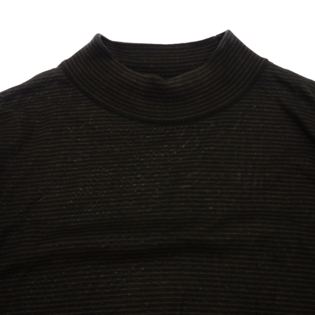 【JOHN SMEDLEY】ジョンスメドレー シーアイランドコットン モックネック ニット ボーダー ブラック×ブラウン サイズ M