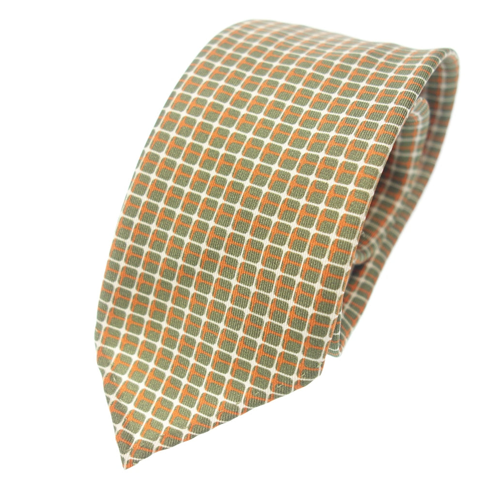 【TIE YOUR TIE】タイユアタイ ミニチェック セッテピエゲタイ カーキ×オレンジ