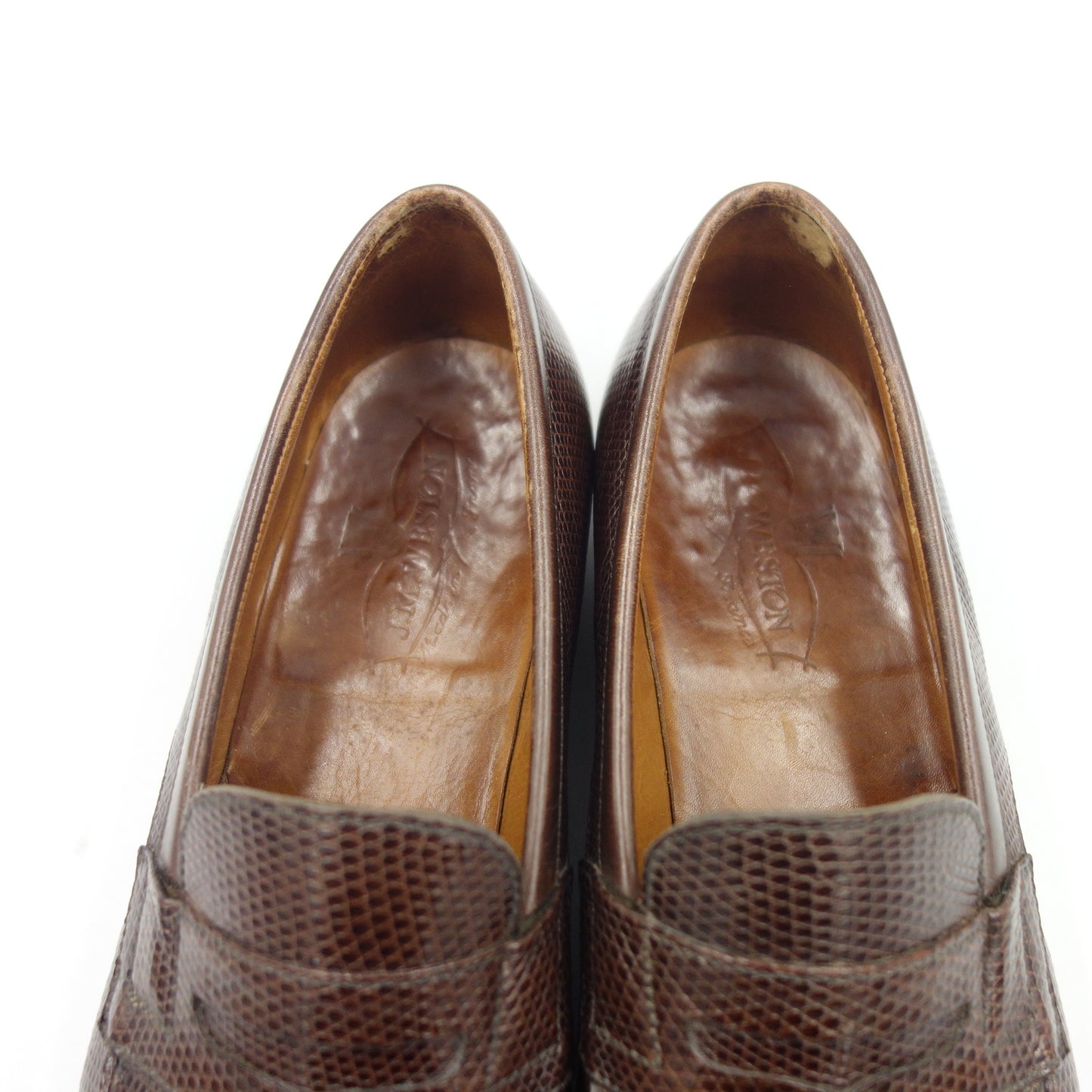 【J.M.WESTON】ジェイエムウエストン 旧ロゴ 180 シグネチャーローファー リザード ブラウン レディース 4.5D 82ラスト