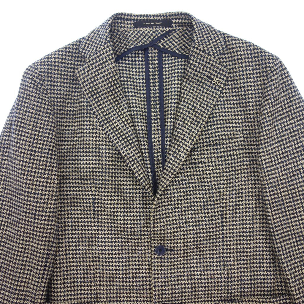 【TAGLIATORE】タリアトーレ ハウンドトゥース ウールシルク2Bジャケット Vitale Barberis Canonico ネイビー×ベージュ サイズ 48
