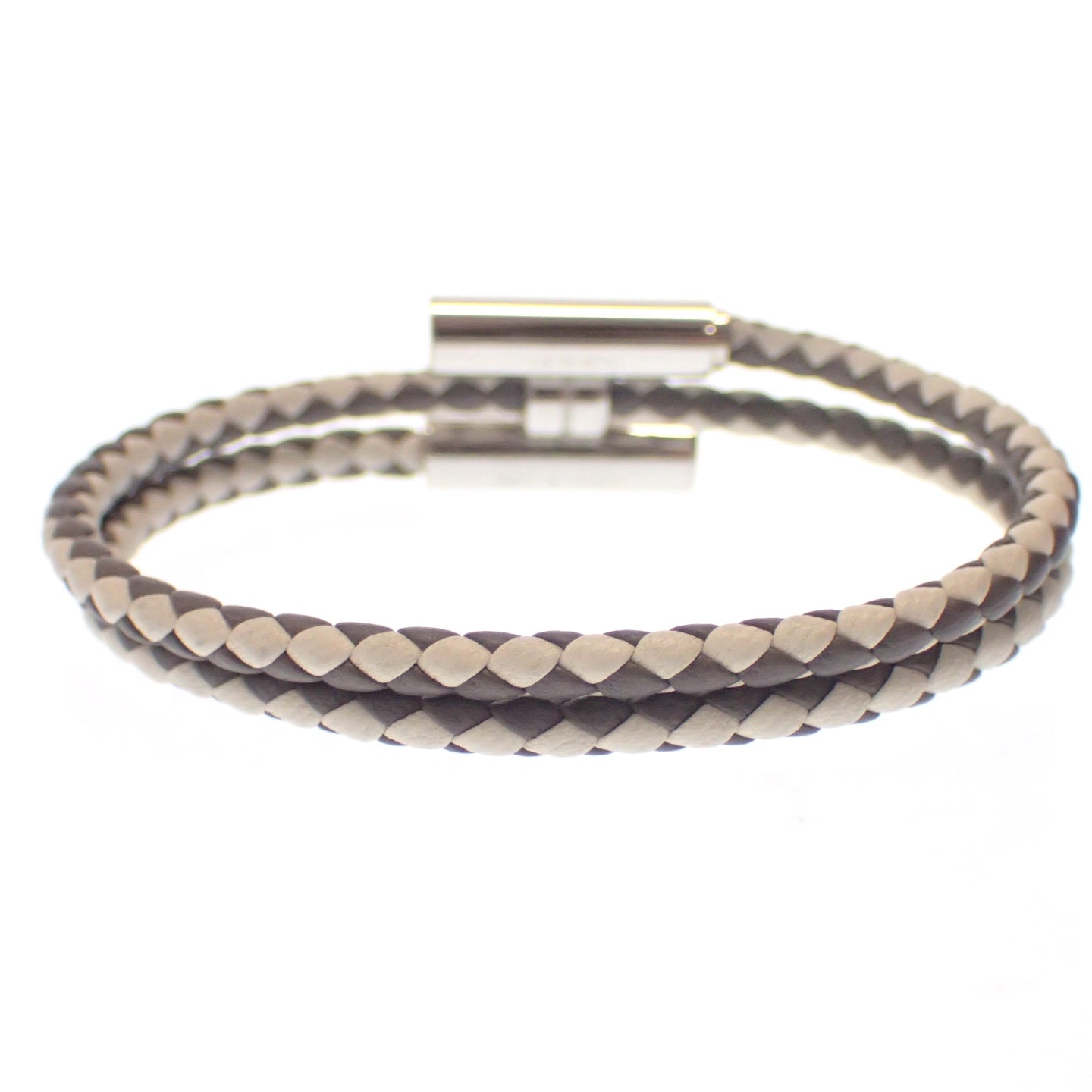 【HERMES】エルメス トゥルニ ブレスレット シルバー金具 Hロゴ ホワイト×グレー