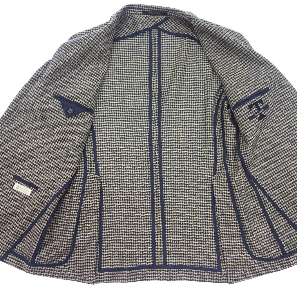 【TAGLIATORE】タリアトーレ ハウンドトゥース ウールシルク2Bジャケット Vitale Barberis Canonico ネイビー×ベージュ サイズ 48