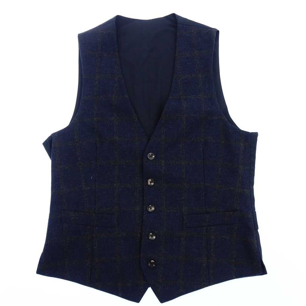 【LARDINI】ラルディーニ ウィンドウペーンチェックジレ ウール&コットン ネイビー サイズ 44