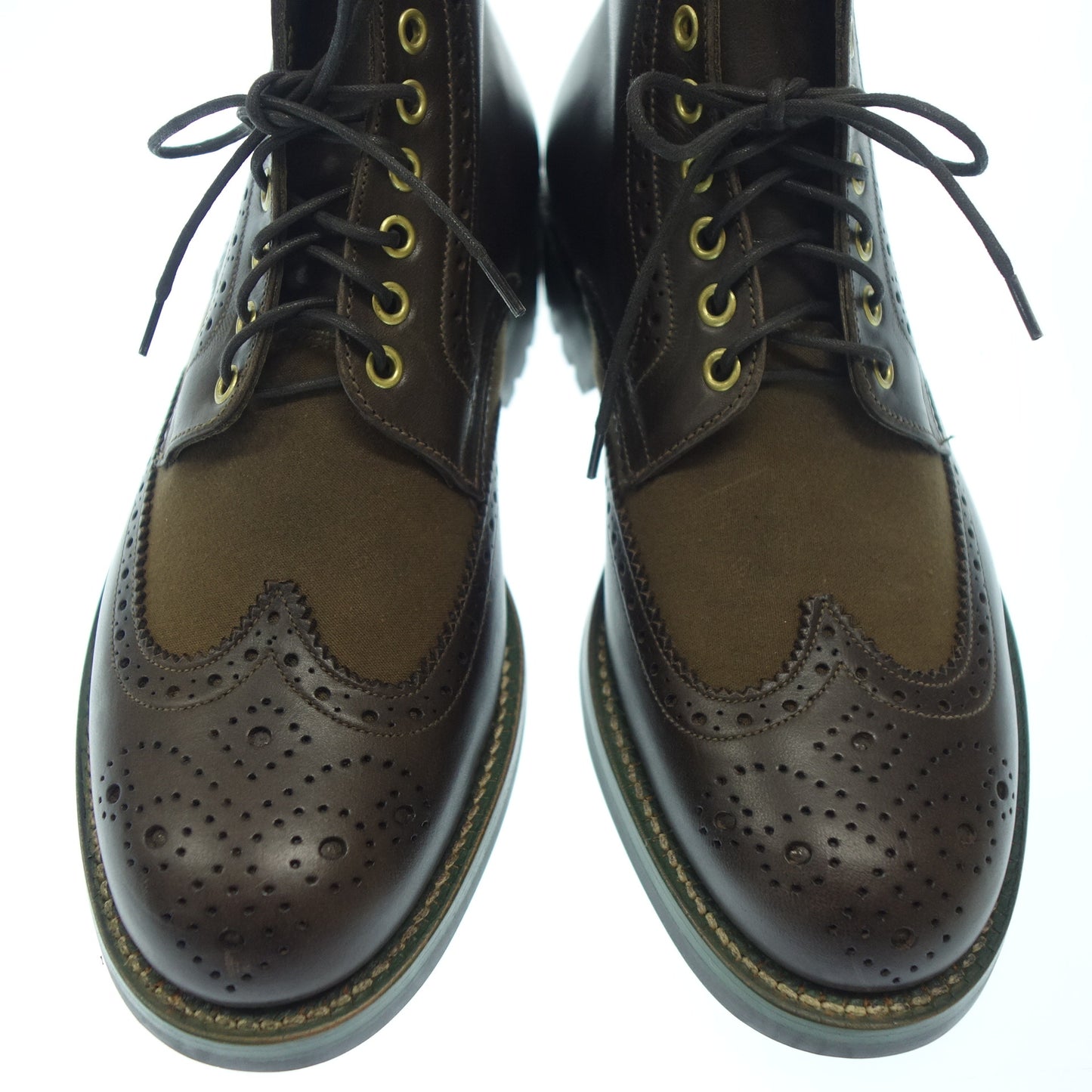 【GRENSON】グレンソン Barbour別注 ACKLAM カントリーブーツ カーフ キャンバス ブラウン カーキ サイズ UK6 ラスト
