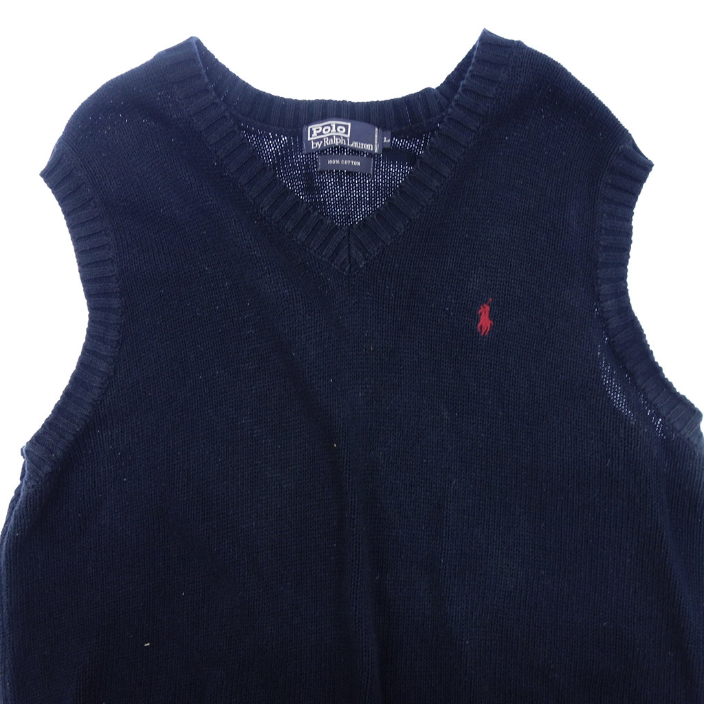 【POLO RALPHLAUREN】ポロラルフローレン 90年代 リブニットベスト コットン100% ネイビー サイズ L