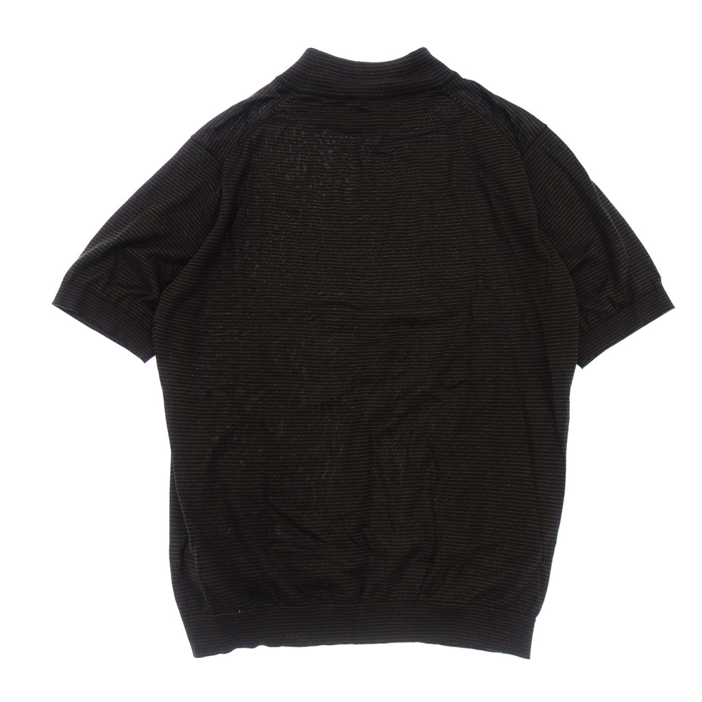 【JOHN SMEDLEY】ジョンスメドレー シーアイランドコットン モックネック ニット ボーダー ブラック×ブラウン サイズ M