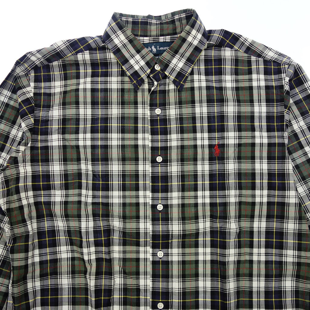 【POLO RALPHLAUREN】ポロラルフローレン CLASSIC FIT タータンチェックボタンダウンシャツ コットン100% ネイビー サイズ L