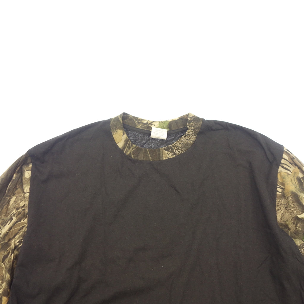 【Vintage】ヴィンテージ 長袖カットソー ラグランスリーブ USA製 総柄 メンズ ブラック XL