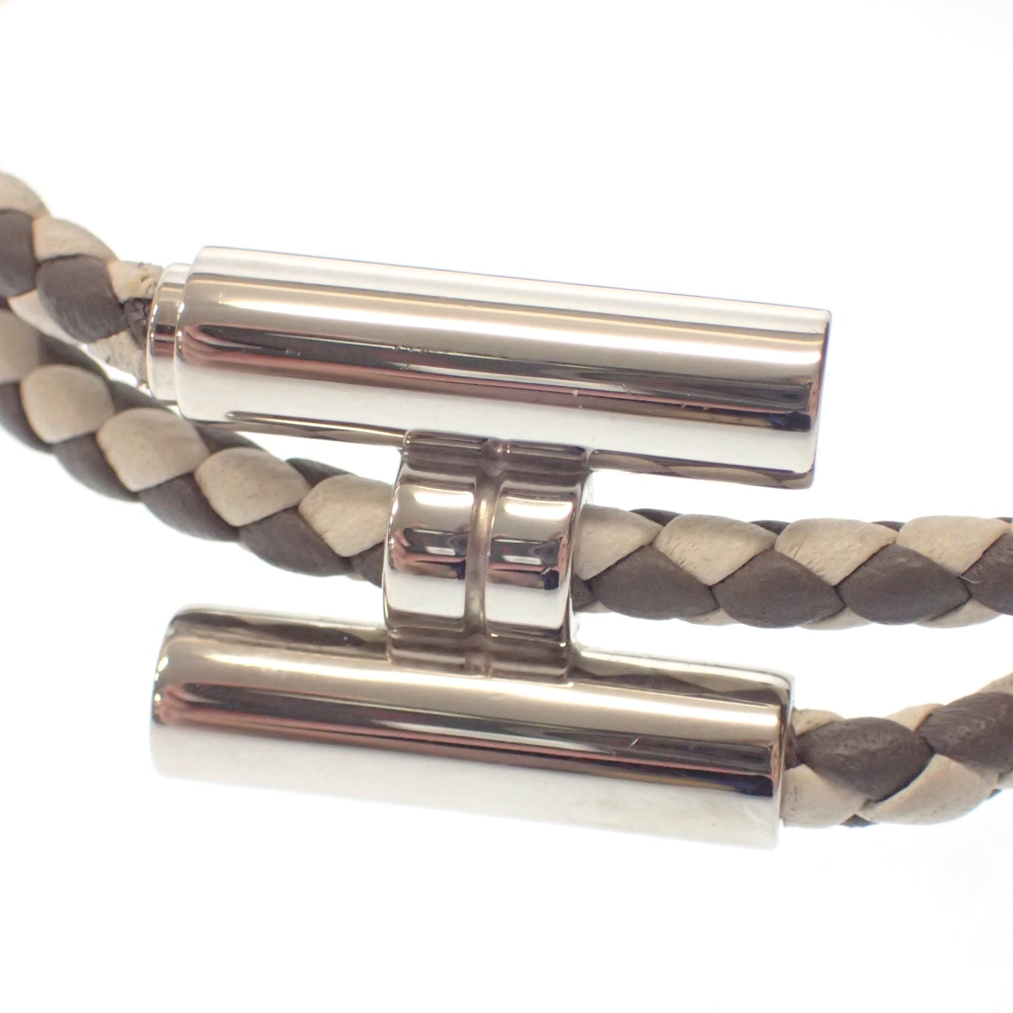 【HERMES】エルメス トゥルニ ブレスレット シルバー金具 Hロゴ ホワイト×グレー