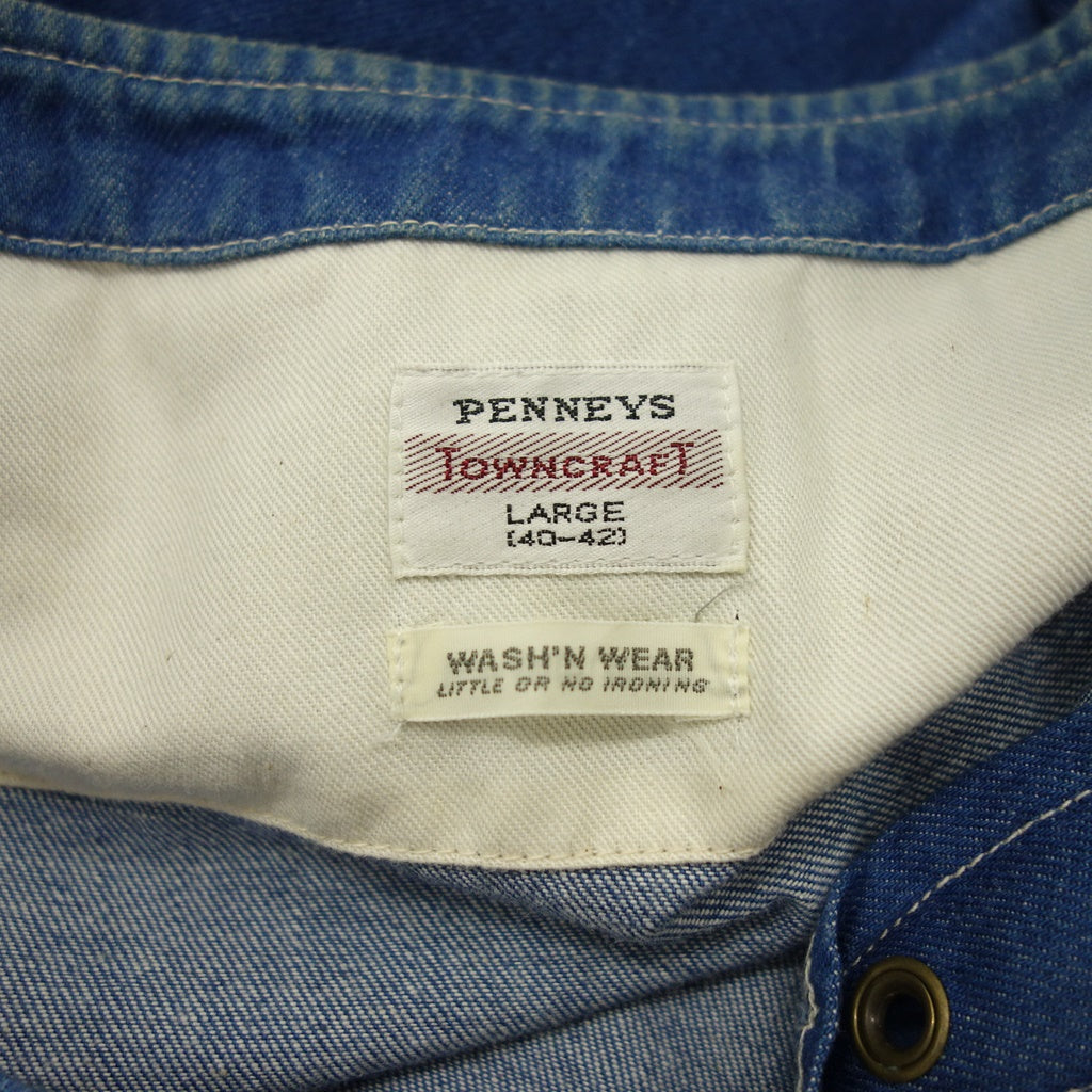 【penny's TOWNCRAFT】ペニーズ タウンクラフト 半袖シャツ デニム メンズ ブルー LARGE(40-42)