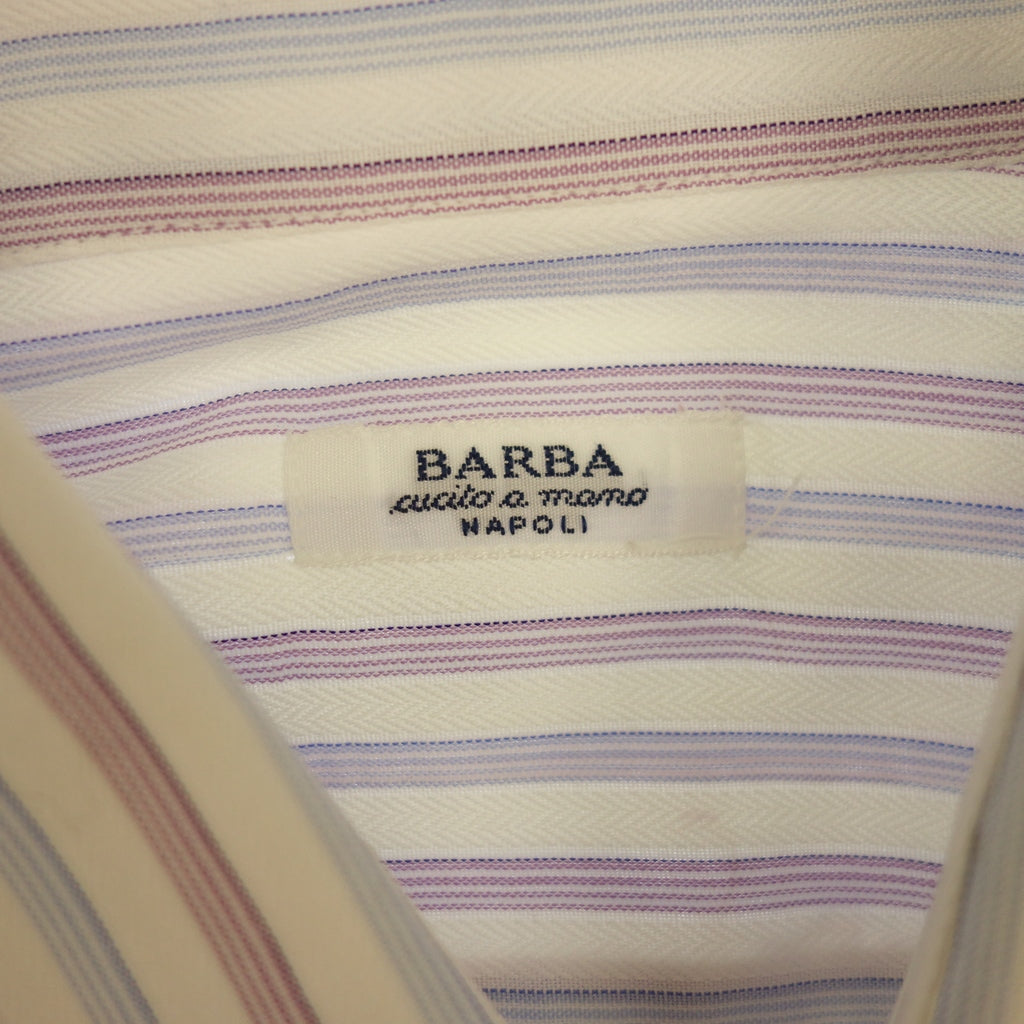 【BARBA】バルバ ストライプコットンシャツ イタリア製 ブルー&パープル サイズ38
