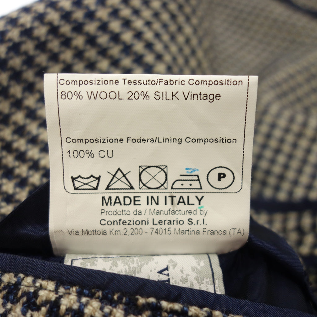 【TAGLIATORE】タリアトーレ ハウンドトゥース ウールシルク2Bジャケット Vitale Barberis Canonico ネイビー×ベージュ サイズ 48