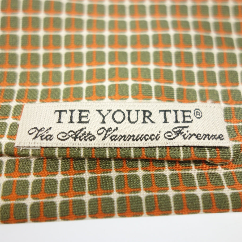 【TIE YOUR TIE】タイユアタイ ミニチェック セッテピエゲタイ カーキ×オレンジ