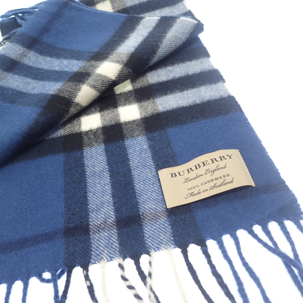 【BURBERRY】バーバリー ピュアカシミヤチェックマフラー スコットランド製 ブルー×ネイビー made in Scotland
