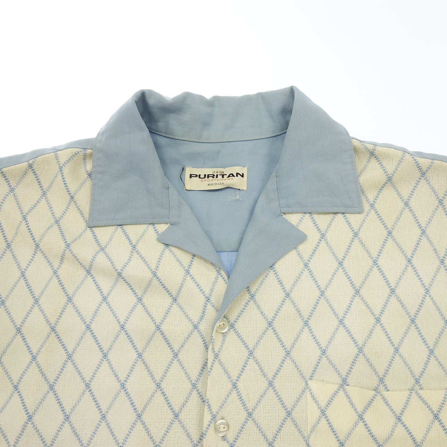 【Vintage】ヴィンテージ 半袖シャツ ニット×コットン スペシャル メンズ ブルーホワイト M
