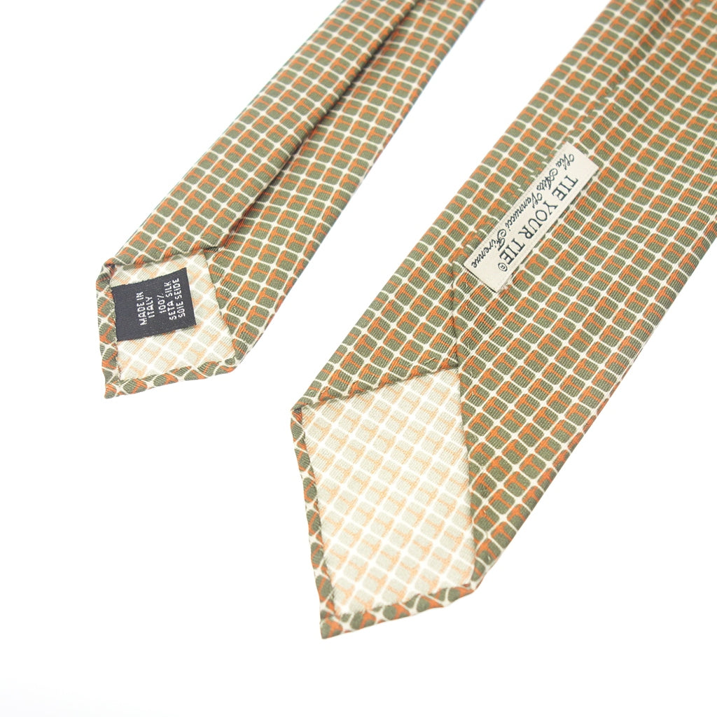 【TIE YOUR TIE】タイユアタイ ミニチェック セッテピエゲタイ カーキ×オレンジ