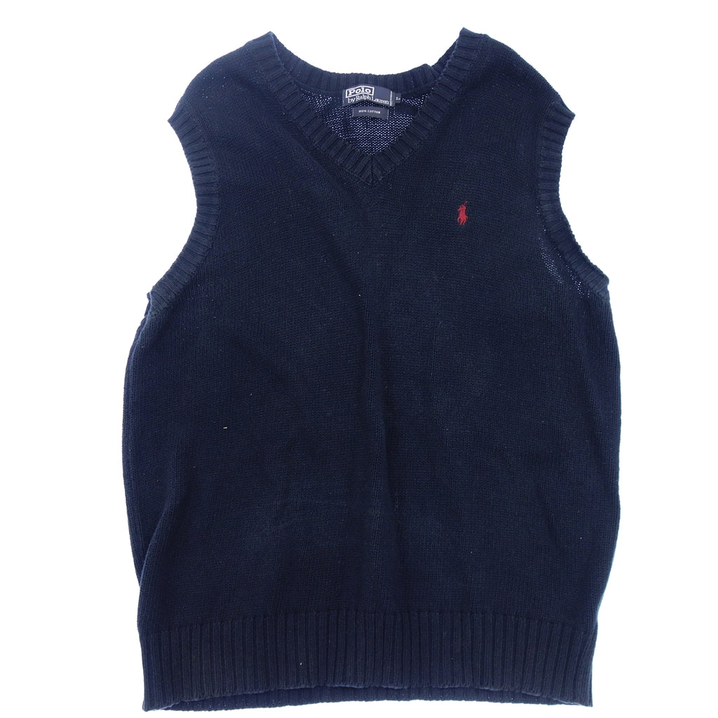 【POLO RALPHLAUREN】ポロラルフローレン 90年代 リブニットベスト コットン100% ネイビー サイズ L