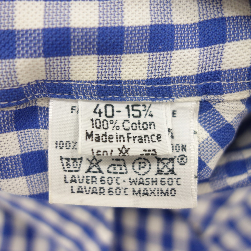 【HERMES】エルメス ギンガムチェックレギュラーカラーシャツ フランス製 セリエボタン ブルー サイズ 40