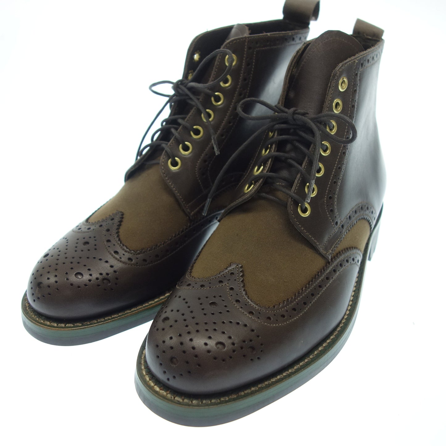 【GRENSON】グレンソン Barbour別注 ACKLAM カントリーブーツ カーフ キャンバス ブラウン カーキ サイズ UK6 ラスト