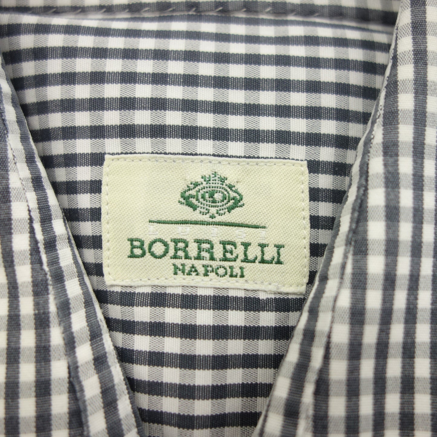 【LUIGI BORRELLI】ルイジボレッリ ギンガムチェックシャツ コットン ホワイト×ブラック サイズ37